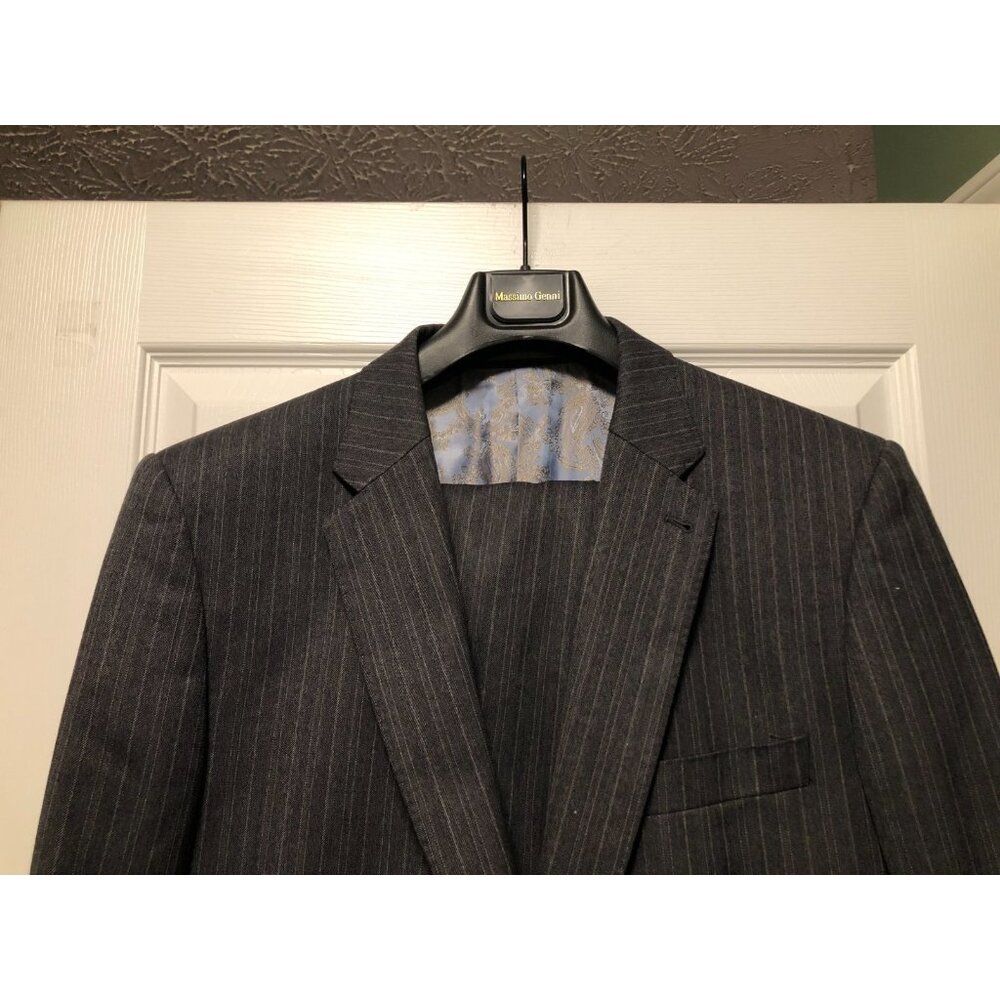 Next men's gray striped 100%wool 2pc suit size: 44L pants: 38/31